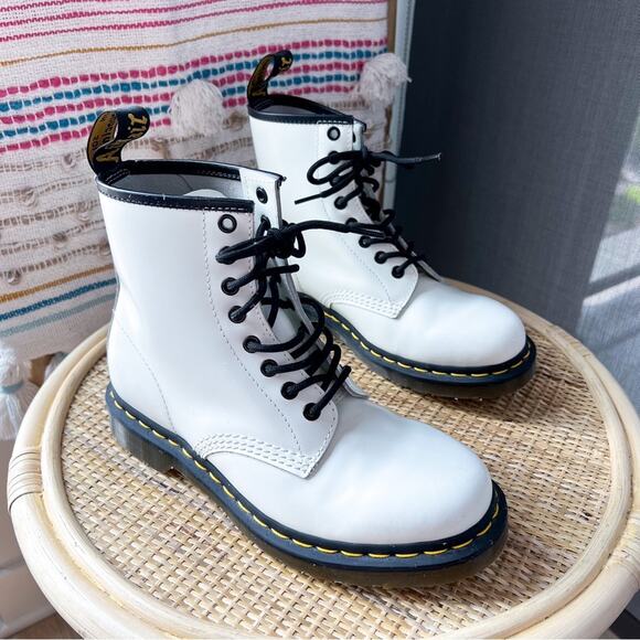 Dr. Martens Shoes - Dr Martens 11822 White Leather 8 Eye Lace-Up Combat Boots Women’s Size 8